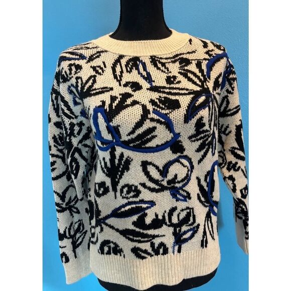 NEW NWOT ANTHROPOLOGIE Sweater Made in TURKEY Wool Blend Jacquard Floral XS - Picture 1 of 6